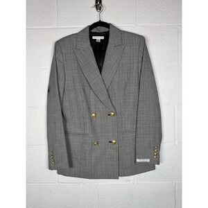 Vtg Pendleton 100% Virgin Wool Glen Plaid Blazer Gray Gold Buttons Sz 12 NOS
